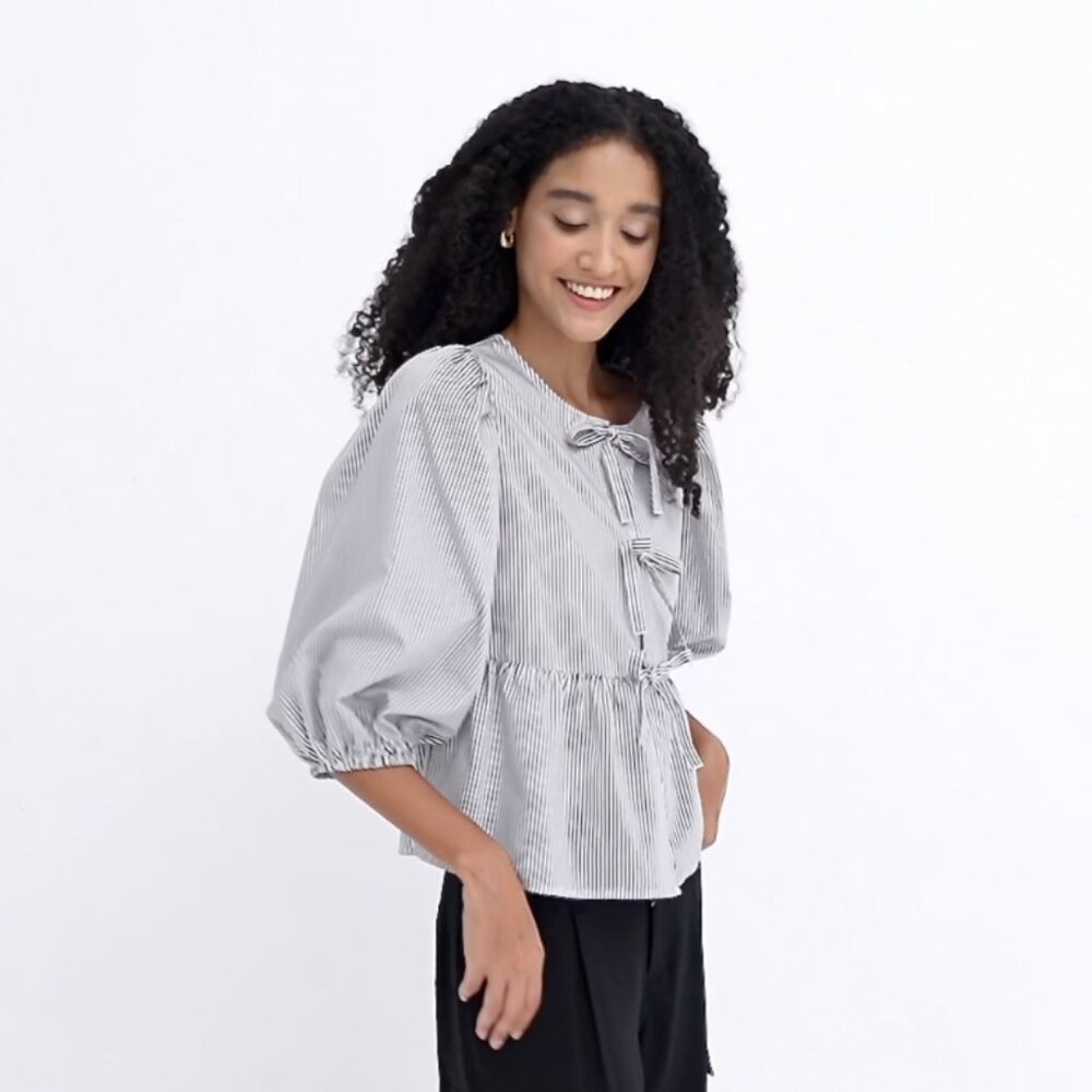 EUC Target Women's Balloon 3/4 Sleeve Tie-Front Blouse - A New Day™